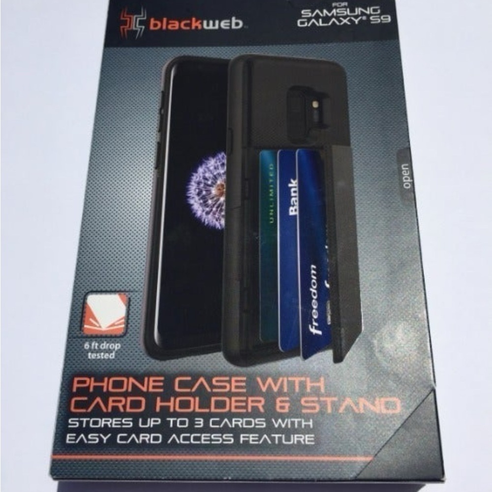 Blackweb Hidden Credit Card Holder & Stand Phone CASE Samsung Galaxy S9 Black